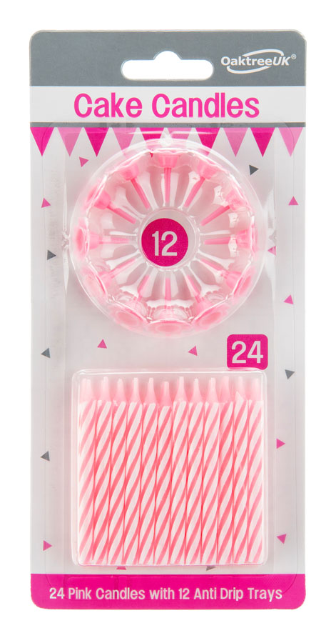 Spiral Cake Candles Pink 24 Candles And 12 Holders - Tiger Feet Ireland