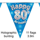 Party Bunting Happy 80th Bday Blue Holo 11 - Tiger Feet Ireland