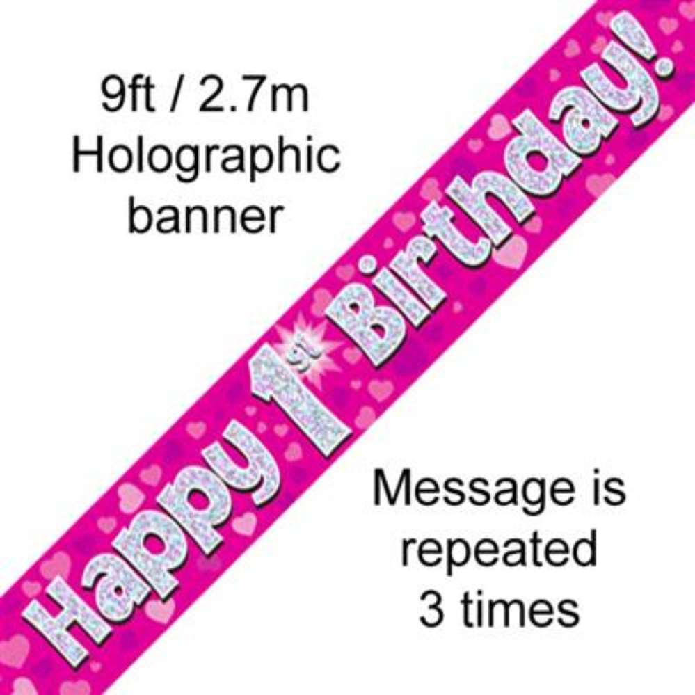 Happy 1st Birthday 9ft Pink Banner - Tiger Feet Ireland