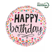 Foil Balloon 18" Round Pink Confetti Birthday - Tiger Feet Ireland