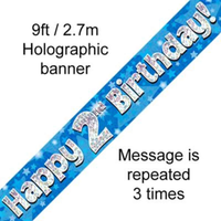 9ft Banner Happy 2nd Birthday Blue - Tiger Feet Ireland