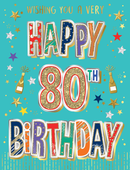 6pk Cards ED C50 Age 80 Text On Aqua - Tiger Feet Ireland