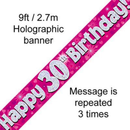 Happy 30th Birthday 9ft Pink Banner - Tiger Feet Ireland