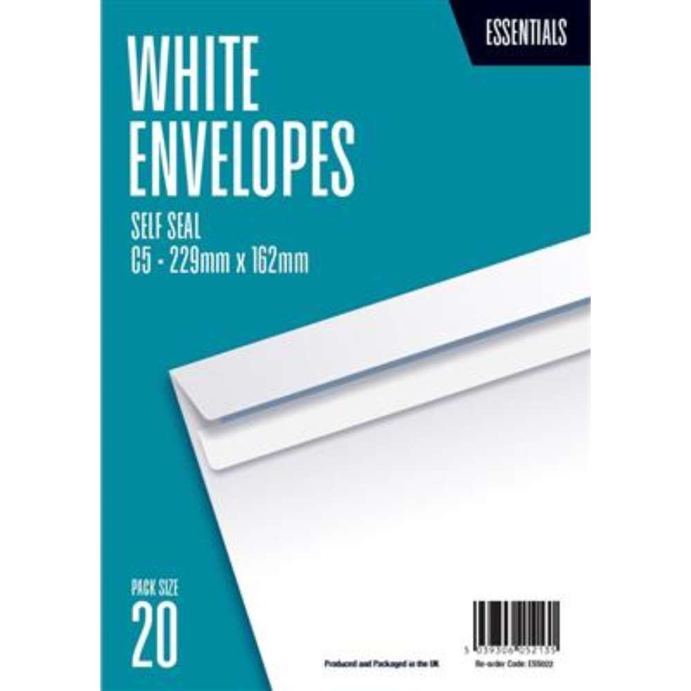 20pk Envelopes C5 Self Seal 80gsm White - Tiger Feet Ireland