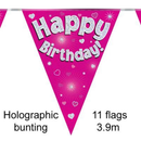 Party Bunting Happy Bday Pink Holo 11 flags - Tiger Feet Ireland
