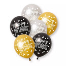 Latex Balloon 12" Black Metallic Birthday 6pk - Tiger Feet Ireland